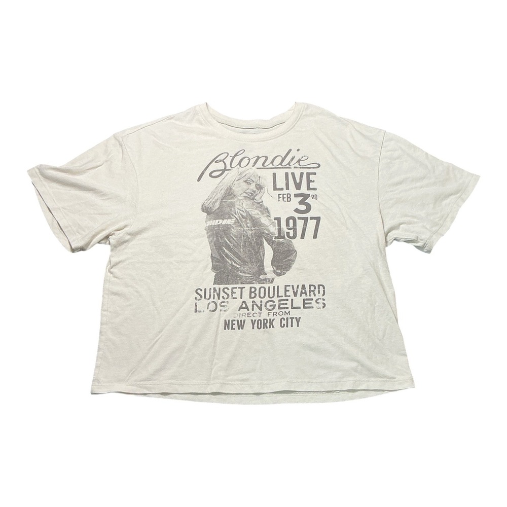 Blondie Live 1977 Graphic T-Shirt Off White Cropped Debbie Harry Band Tee Large